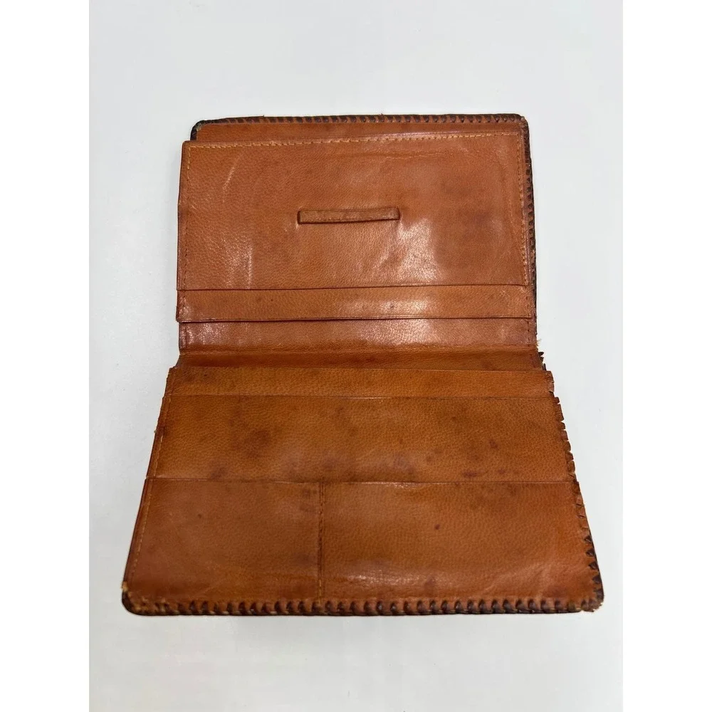 Vintage‎ Tooled Leather Bifold Wallet Bullfighting Matador Floral Brown 1950s